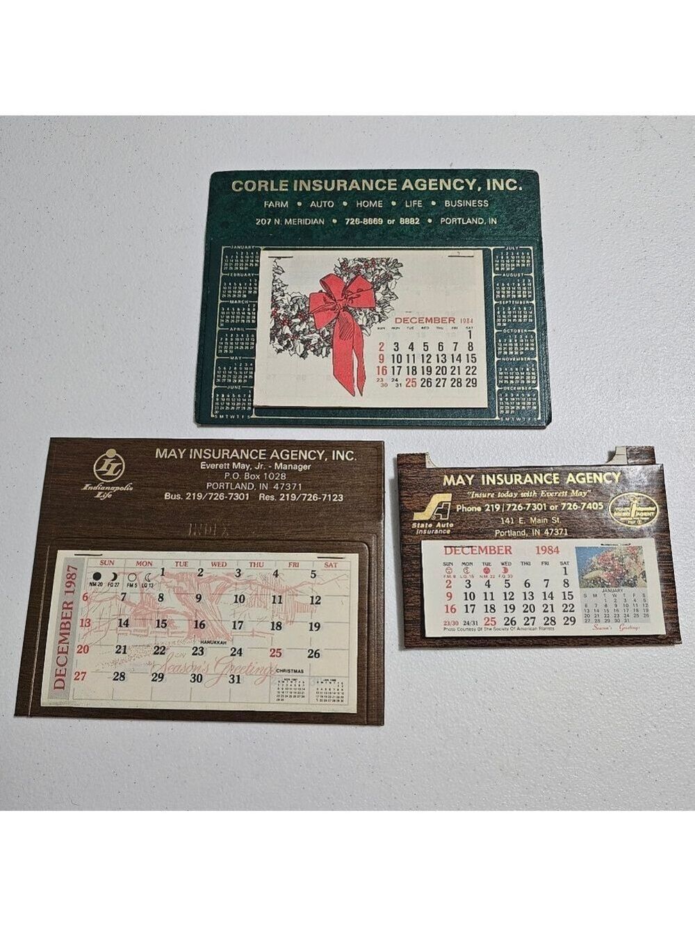 Vintage Insurance Calendars Portland Indiana 1980s May Corle BUNDLE of 3